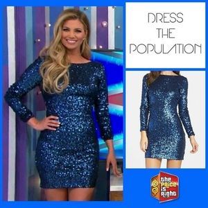 Blue sequined long sleeve dress